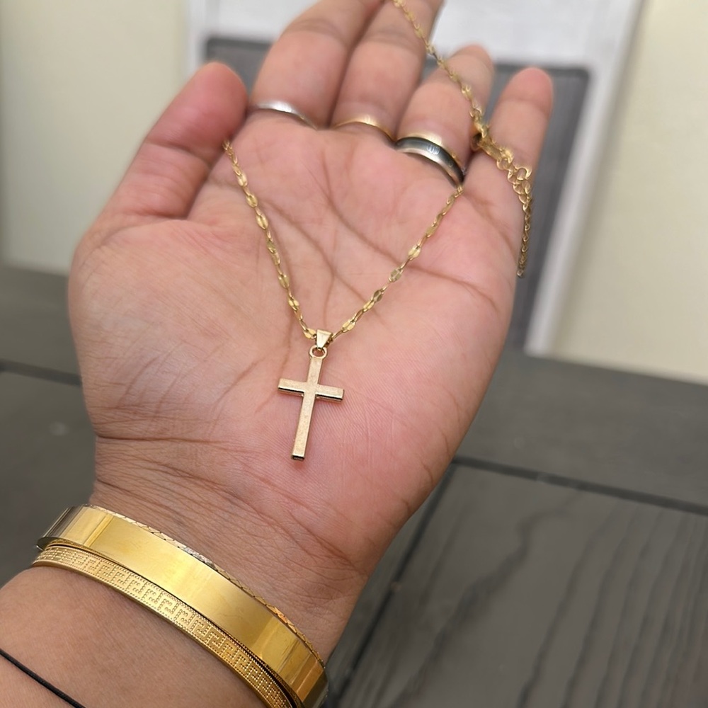 Gold plated  Cross Pendant Necklace over stainless steel